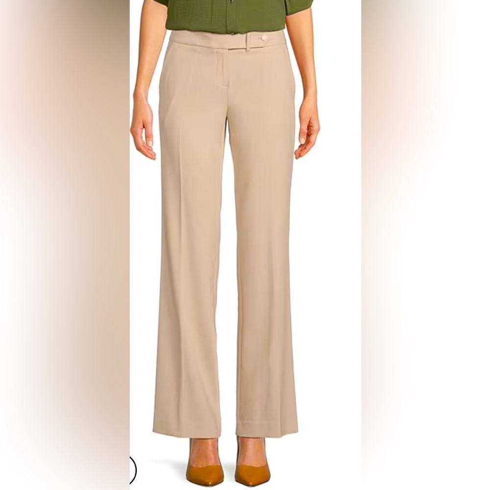 NWT Calvin Klein Womens Beige Classic Fit Trouser Leg Pants Size 12